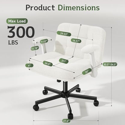 DurayLoly Criss Cross Office Chair with Flip-up Arm & Wheels | 360° Swivel,Plush Teddy Fabric Cross Legged Chair ,Adjustable Height for Home Office,Study, Gaming, Vanity,White - color: Beige