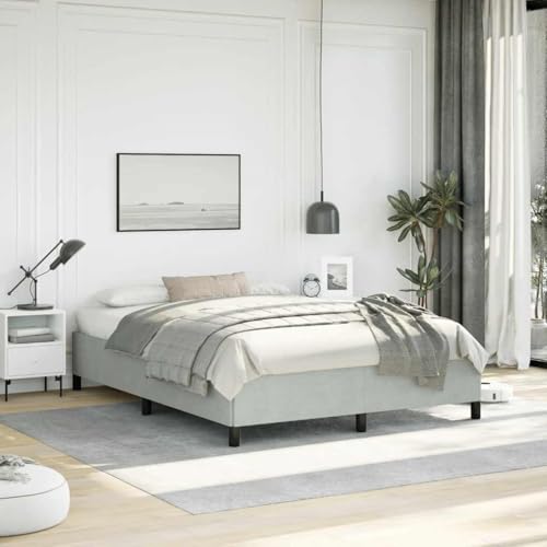 Full Size Bed Frame, Modern Upholstered Platform Bed with Soft Velvet Fabric, Durable Plywood Slats, Sturdy Bedroom Furniture, Light Grey - color: Light Gray, size: Full & 13.8"