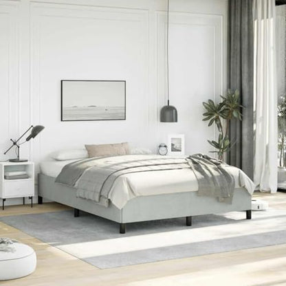 Full Size Bed Frame, Modern Upholstered Platform Bed with Soft Velvet Fabric, Durable Plywood Slats, Sturdy Bedroom Furniture, Light Grey - color: Light Gray, size: Full & 13.8"
