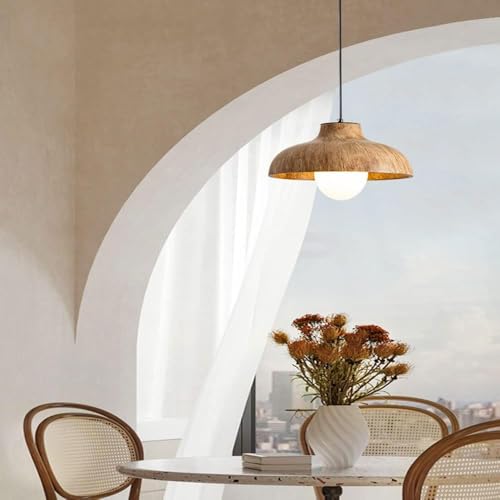 Japanese Style Resin Pendant Light,12.6 in Glass Single Head Bedroom Headboard Hanging Lamp Fixtures, Kitchen Island Dining Room Living Small Size Easy to Install Chandelier
