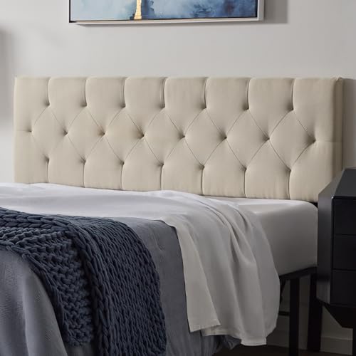 Lucid Mid-Rise Upholstered Headboard - Diamond Tufted - Padded Polyester - Adjustable Height from 34” to 46” - Easy Assembly - Bed Frame or Wall Mount - Sturdy - Pearl - Twin / Twin XL Size - color: Pearl, size: Twin/Twin XL