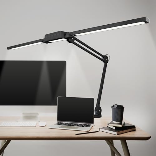 Neatfi Pro LED Desk Lamp | 3,000 Lumens | Dimmable 30W Desk Light | 360 SMD LEDs | CRI 95 | Adjustable Color Temperature | Home, Office, or Workbench (Black, 41-Inch, CCT with Clamp) - color: Black
