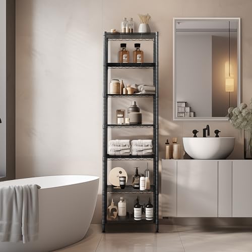 Finnhomy Heavy Duty 7 Tier Wire Shelving, 18x18x72 inches 7 Shelves Storage Rack with Thicken Steel Tube, Pantry Shelves for Storage, Adjustable Metal Shelving Unit, NSF Certified, Black - size: 72"H-Black
