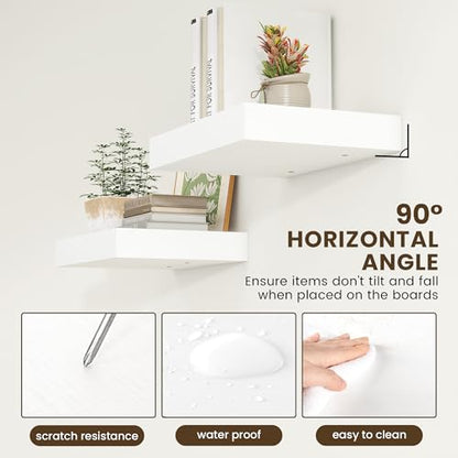12 Inch Deep Floating Shelves, 16 Inch White Wall Shelves Set of 2 | Invisible Brackets, Engineered Wood, Mounting Hardware Included, 35LBS, Bathroom, Laundry Room, Kitchen, Living Room - color: White, size: 16W x 11.6D x 2H, 2 Pack