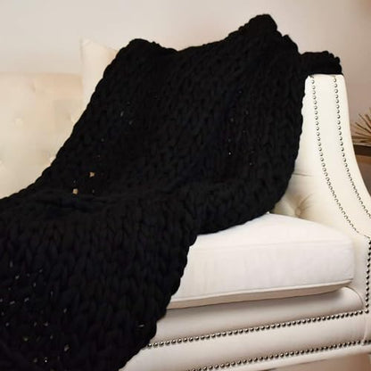 Chunky Knit Blanket (50 x 60 Inches) Warm Soft Cozy for Lounge Sofa & Bedroom, Handmade Knitted Yarn Throw Blanket (Black, 1) - color: Black