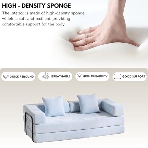 Alpen 77" Futon Couch Bed, 4-in-1 Convertible Sleeper Queen with L-Shaped Armrests, Floor Couch Beds, Lazy Sofa for Living Room Bedroom, Apartment, Light Blue - color: Blue-chenille