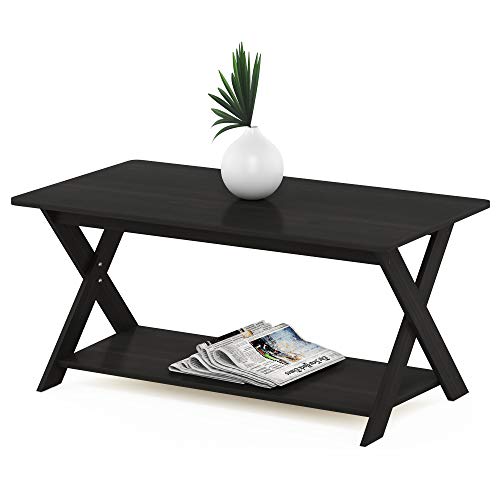 FURINNO Modern Simplistic Coffee Table, Espresso | Open Shelf and X-Legs, 35.4 Inch, Cross Leg, Criss-Crossed Side Table, for Living Room, Bedroom, Home Office - color: Espresso, size: 35.4 inches, X-Shaped Legs