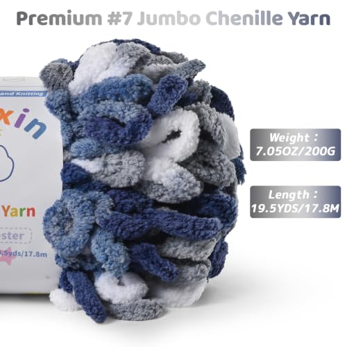 Super Soft Loop Yarn for Finger Knit, 3 Pack of 7.05oz/19.5yds Each, Chunky Blanket Yarn for Hand Knitting, #7 Jumbo Chenille Yarn, Fluffy Baby Blanket Yarn for Crochet Amigurumi (3 Blue-White) - color: 3 Blue-White
