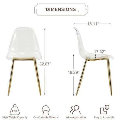 Baysitone Clear Dining Chairs Set of 12, Modern Kitchen Chairs with Transparent Seat, Acrylic Accent Side Chairs with Plating Metal Legs for Dining Room, Kitchen, Living Room with Gold - color: Golden, size: Set of 12