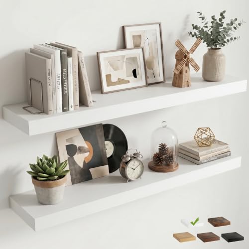8 inch Deep Floating Shelves for Wall, 40" Wide, White Finish, 2-Pack | Engineered Wood Wall Shelves with Invisible Brackets for Living Room, Bedroom, Bathroom, Office & Kitchen Storage - color: White Finish, size: 40"W x 8"D, 2p
