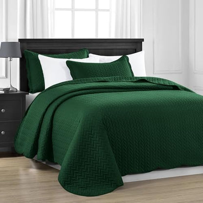 MOONLIGHT20015 Twin Quilt Set (66" x 86") with 1 Pillow Sham (20" x 26"+2") for All Seasons - 2 Pcs Reversible Bedding Set Lightweight Microfiber Coverlet Embossed Pattern Quilted Bedspread (Emerald) - color: Emerald, size: Twin
