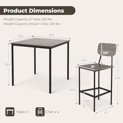 NAFORT Counter Height Dining Table Set for 4, Industrial Bar Table and Chairs Set, 5 Piece Square Pub Table with 4 Stools, Space-Saving Kitchen & Dining Room Furniture Set for Pub, Home, Restaurant - color: Grey