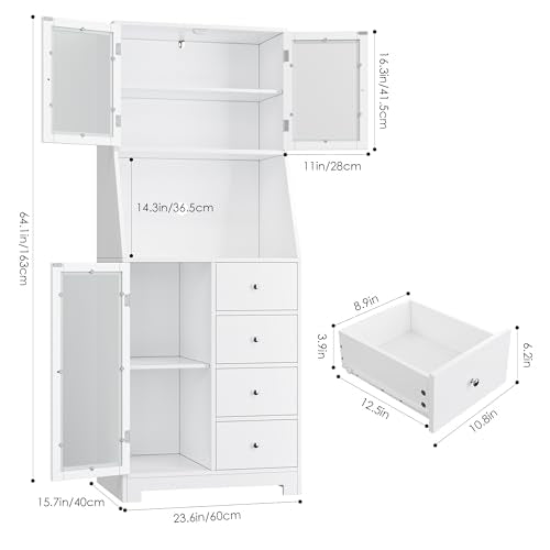 64'' Kitchen Pantry Storage Cabinet, Tall Kitchen Storage Cabinet with Microwave Stand, Hutch Cabinet with Adjustable Shelves, for Dining Room (White) | Save Space, Microwave Stand, Hutch Cabinet for Dining Room, Kitchen, Modern White - color: White