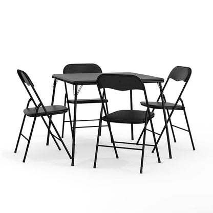 EMMA + OLIVER Black Square Folding Card Table and Chairs Set for 4 Players | Lightweight, Easy Storage, Padded Top - color: Black