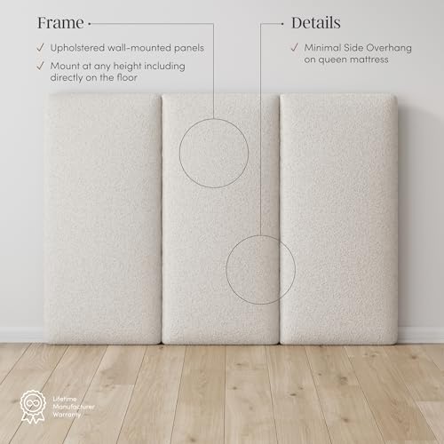 Nathan James Marissa Wall Mounted Upholstered Headboard, 3 Panel Headboard with Textured Boucle Upholstery for Queen Bed, White
