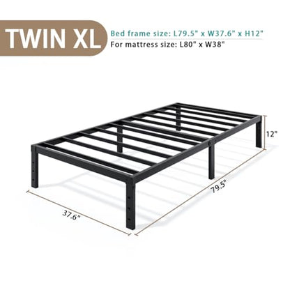 LUMUNANCE Metal Bed Frame Twin XL Size - 12 Inch Heavy-Duty Twin XL Platform Bed Frame No Box Spring Needed, Easy Assembly, Noise-Free, Sturdy Mattress Foundation, Underbed Storage Space - size: Twin XL, style: 12 Inch