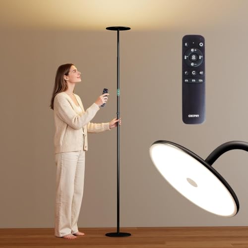 60W Torchiere Lamp, 76'' Dimmable Tall Lamp, Bright Sky Floor Lamp | 2300K-6500K Color Temperature, 360° Gooseneck, Height Adjustable, Auto Timer, Remote, for Living Room, Bedroom, Home Office - color: Remote & Touch Control