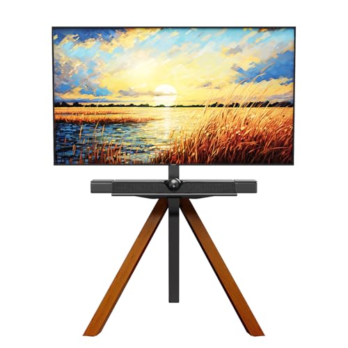 Tripod Easel TV Stand for Most 32-75 Inch LED LCD Screens,Corner TV Stand | Height-adjustable Modern TV Floor Mount Swivel with Soundbar Shelf for Bedroom/Living Room,MAX VESA 600x400mm,Walnut - color: Walnut