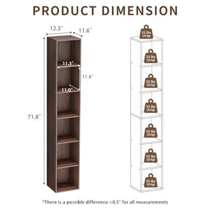 6 Cube Walnut Book Shelf, Tall Bookcase for Home Office Bedroom Living Room - color: Walnut, size: 6 Cube