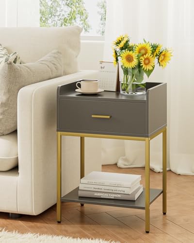 Masupu Gray Nightstand,3-Tier Modern Bedside Table Night Stand with Storage Drawer and Shelf,Small End Side Table for Bedroom,Living Room,(Without Outlet,) - color: Grey