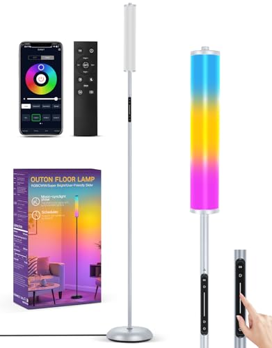 OUTON Bright Smart Floor Lamp with Remote, App & Touch Control, RGB Color Changing Standing Lamp, 2200K-6500K Dimmable, 3 Adjustable Heights, 32 Scenes for Living Room Bedroom Office,Grey - color: Gray