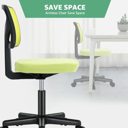 Armless Mesh Office Chair, Ergonomic Low Back Deskchair, Adjustable Rolling Task Computer Swivelchairs for Small Spaces Home Bedroom Study, Yellow - color: Yellow