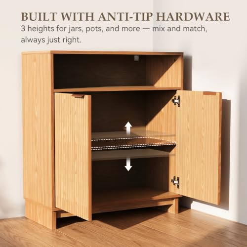 Buffet Cabinet with Storage, 31.5" Wide Kitchen Sideboard Cabinet | Mid Century Modern Wood Fluted Cabinet with Doors& Adjustable Shelves for Entryway Living Room Hallway Coffee Bar Dining Room - color: Natural Oak