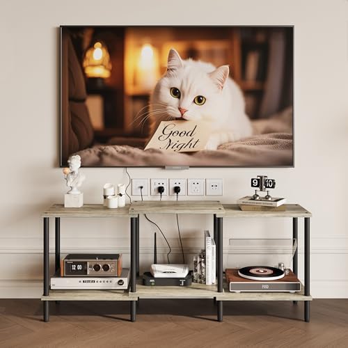 TV Stand, Entertainment Center, Industrial TV Media Console Table with Open Storage Shelves, 2 Tier TV Cabinet for Living Room, Bedroom LTS107Q - color: Light Oak