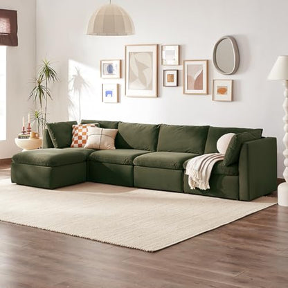 mopio Oversized Modular Sectional Sofa with Fully Removable Covers and Storage, Convertible U, L-Shaped and Sleeper Sectional, Modern Couches with Ottoman Chaise (Olive Green Velvet, 5 Seats, L) - color: [Gen 2] Olive Green Velvet, size: 5 Seats, L