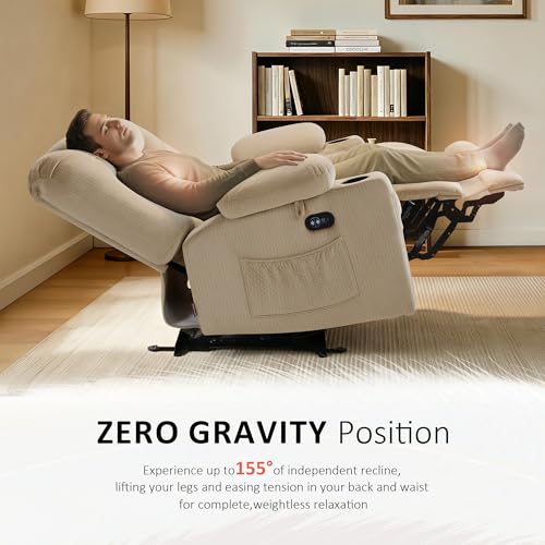 MCombo 56 in Reclining Loveseat Recliner with Heat & Massage PR648 (Beige) | 155° Zero Gravity, Dual Charging Ports, Cup Holders, FSC & OEKO Certified - color: Beige, size: Loveseat Recliner with Zero Gravity