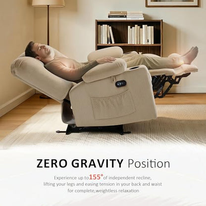 MCombo 56 in Reclining Loveseat Recliner with Heat & Massage PR648 (Beige) | 155° Zero Gravity, Dual Charging Ports, Cup Holders, FSC & OEKO Certified - color: Beige, size: Loveseat Recliner with Zero Gravity