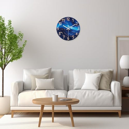 Glass Wall Clocks Battery Operated 14 Inch | Modern Abstract Wall Clock for Bedroom Blue Wall Clock Silent Non Ticking - color: Blue1, size: 14 Inch