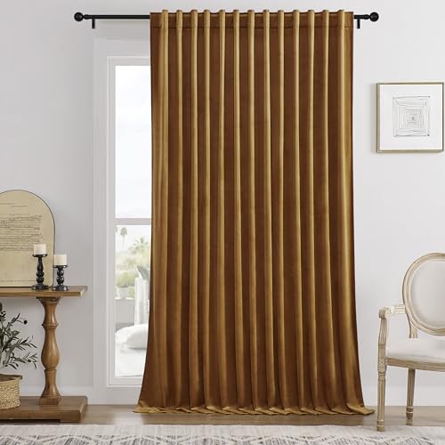 Timeper Gold Brown Velvet Curtain W104 x L84 inches 1 Panel,Thermal Insulated Light Blocking Window Drapery for Living Room Sliding Door, Extra Wide Room Divider Curtain,Back Tab & Rod Pocket - color: Gold Brown, size: 104"W x 84"L (Pack of 1)