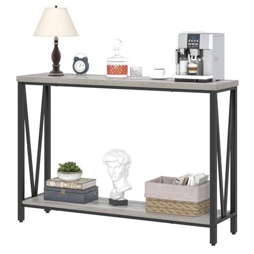 Industrial Sofa Console Table, Rustic Wood and Metal Entryway Hallway Table for Living Room Entrance, 43.3 Inch Light Grey - color: Light Grey