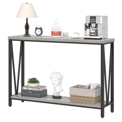 Industrial Sofa Console Table, Rustic Wood and Metal Entryway Hallway Table for Living Room Entrance, 43.3 Inch Light Grey - color: Light Grey