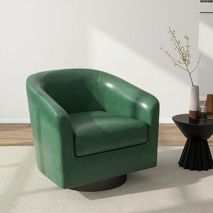 Swivel Barrel Accent Chair, Comfy Reading Armchair, Green, Set of 1 | Club Chairs for Adults, Low-Back Design, Modern Round Style, Solid Wood Frame & Metal Swivel Base, For Living Room & Bedroom - color: Green