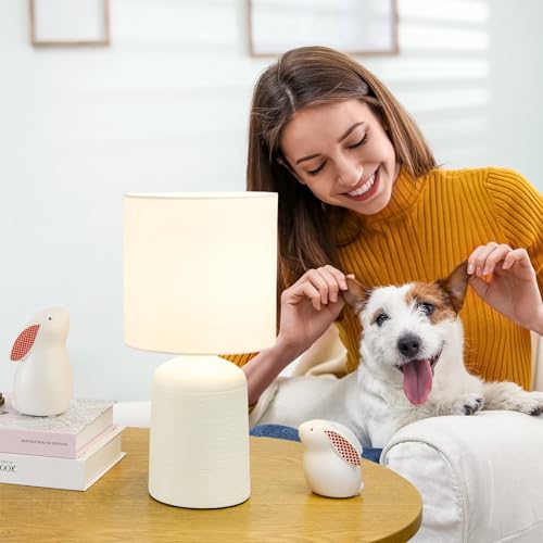 Maye Small Ceramic Table Lamp for Living Room and Bedroom,Modern Kids Night Table Lamp,Φ6.3×H13IN,Bulb Excluded,Cream - color: Cream