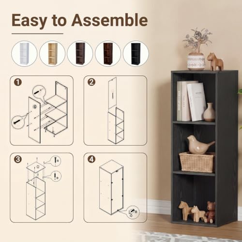 3 Cube Black Book Shelf, Tall Bookcase for Bedroom Home Office Living Room - color: Black, size: 3 Cube