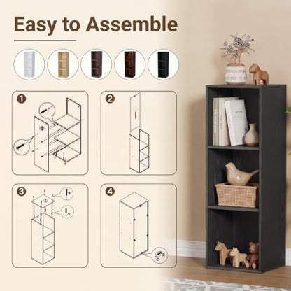3 Cube Black Book Shelf, Tall Bookcase for Bedroom Home Office Living Room - color: Black, size: 3 Cube