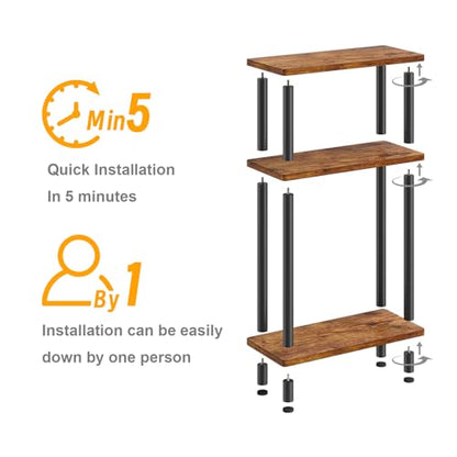 Apicizon Small Narrow Side Table, 3-Tier Skinny End Table, Brown and Black | Sofa Side Table, Slim End Table, Wood Storage Shelf, Slim Nightstand Bedside Table for Narrow Spaces, Living Room, Bedroom - color: Rustic Brown and Black, style: Narrow Side Tab