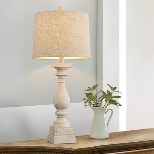 BOBOMOMO Retro 27" USB Charging Ports A/C Wash-White Farmhouse Lamps for Bedrooms Side Table Lamps Bedside Lamp for Nightstand Living Room 1 Pack (Blubs not Included) - color: Off-White