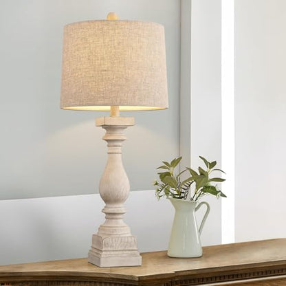 BOBOMOMO Retro 27" USB Charging Ports A/C Wash-White Farmhouse Lamps for Bedrooms Side Table Lamps Bedside Lamp for Nightstand Living Room 1 Pack (Blubs not Included) - color: Off-White