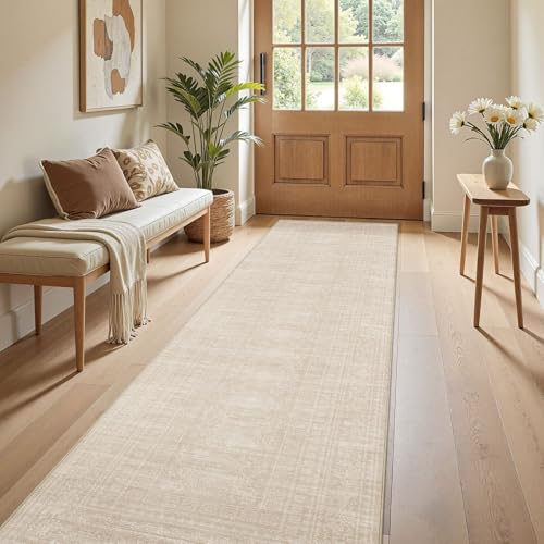 Nakagishi Neutral 2x8 Runner Rug Non Slip Carpet Washable, Beige | Pet & Kid Friendly, Machine Washable, Soft, Stain Resistant, Low Pile Rugs for Kitchen Hallway Daily Vintage Home Decor - color: Beige, size: 2' x 8' (Runner)