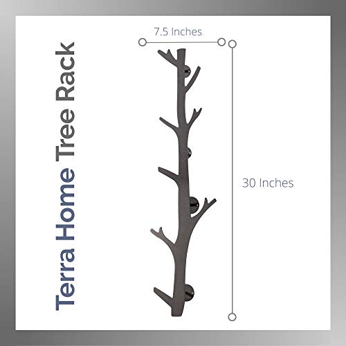 Tree Branch Coat & Hat Rack Wall Mount with 8 Vertical Hooks for Caps, Coats, Purse & More Modern Storage Dog Leash Holder Decorative Wall Hooks Vertical