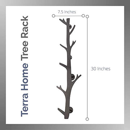 Tree Branch Coat & Hat Rack Wall Mount with 8 Vertical Hooks for Caps, Coats, Purse & More Modern Storage Dog Leash Holder Decorative Wall Hooks Vertical