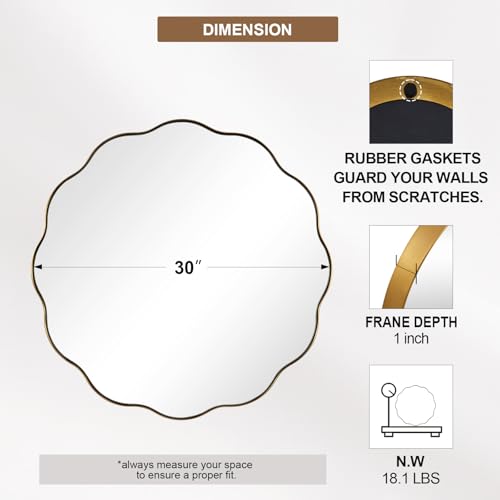 Brushed Gold Round Wall Mirror 30 Inch, Brass Round Bathroom Mirrors for Over Sink, Anti-Rust Brass Circle Mirror for Bathroom, Entryway - color: Brushed Gold, size: 30"L x 30"W