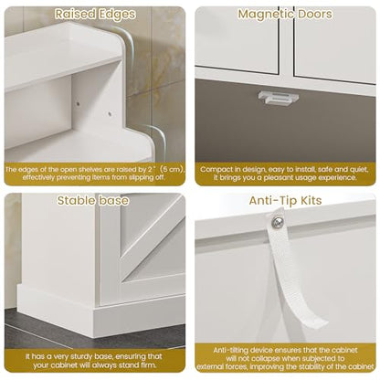 Farmhouse Bathroom Storage Cabinet with 2 Drawers & 2 Doors, Kitchen Cabinet Cupboard with Adjustable Shelves, Floor Storage Cabinet for Kitchen/Living Room/Bedroom, White