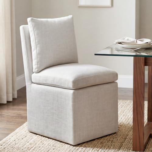 DUHOME Upholstered Armless Dining Chair with Casters,Linen Accent Chair for Living Room,Single Sofa Char with 4 Casters for Bedroom Reading Waiting Kitchen Dining Room - size: 1 pc