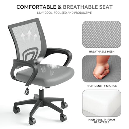 Office Chair, Ergonomic Mid-Back Mesh Desk Chair, Light Gray | Lumbar Support, Adjustable Height, Rolling Wheels, Comfy Armrest, For Work, Study, Gaming - color: Light Gray