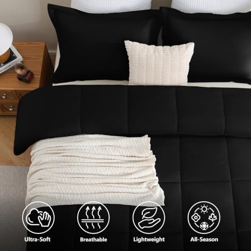 Super King Plus Comforter Set, 3-Piece Box-Stitched, Black | 128 x 120 in Maximum Coverage in the Collection, 270 GSM Fill, 90 GSM Brushed Microfiber Shell, OEKO-TEX Certified - color: Black, size: Super King Plus(128"x120")